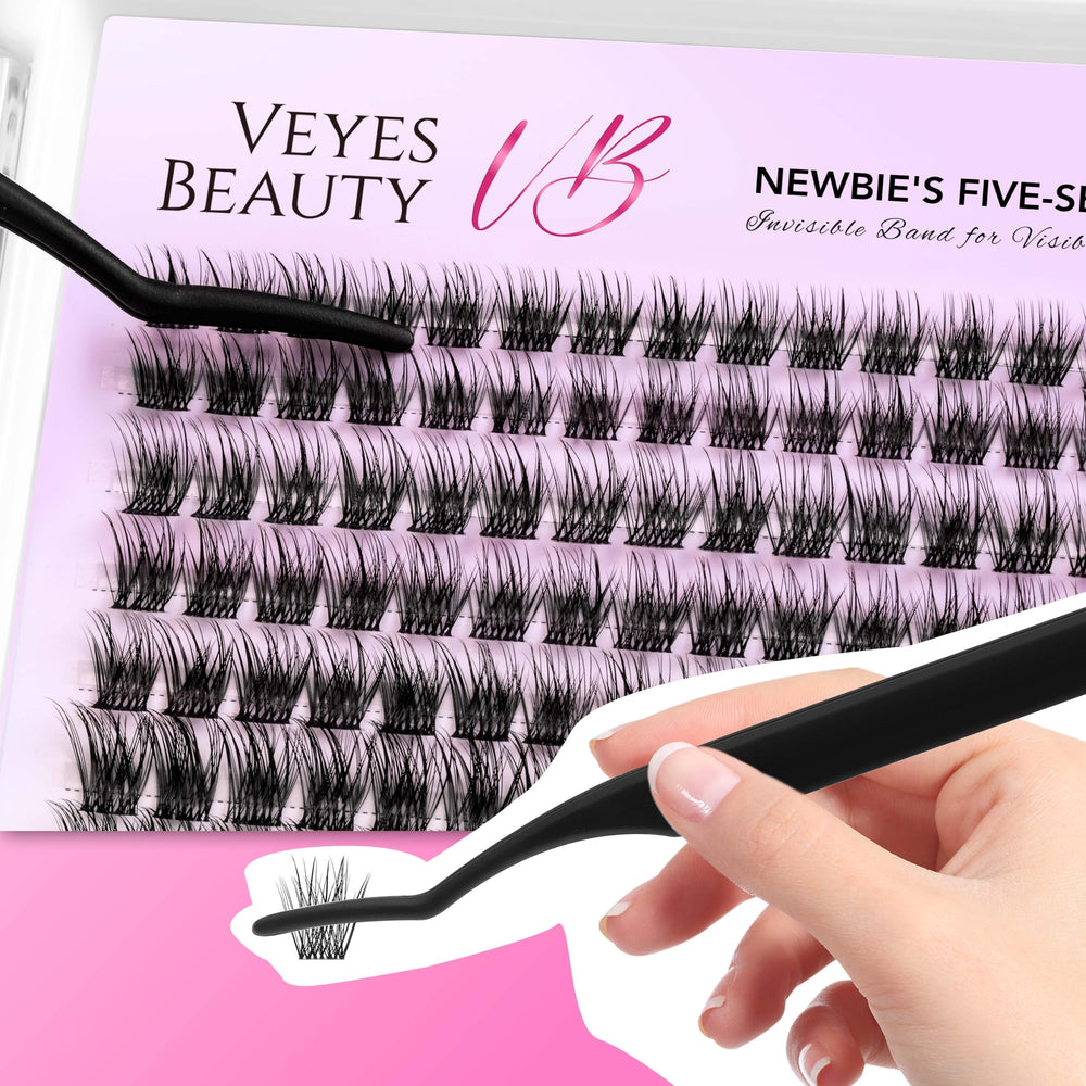 VEYESBEAUTY eyelash curler prepares lashes before cluster application.
