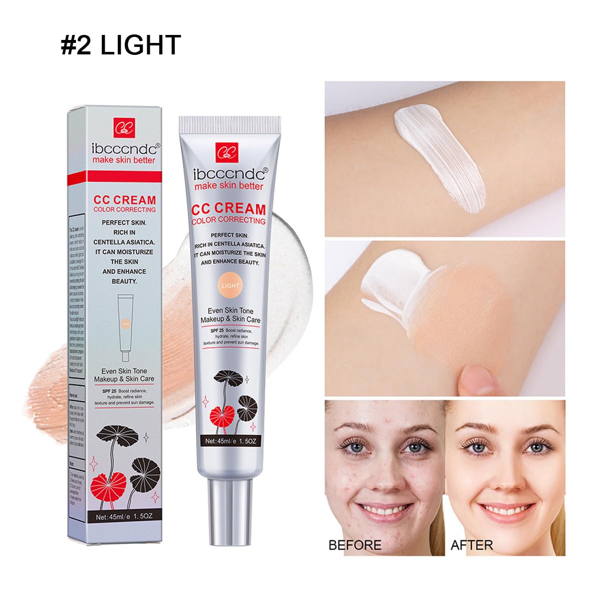 WFWJ Color Correcting CC Cream swatches on skin reveal natural, even coverage.