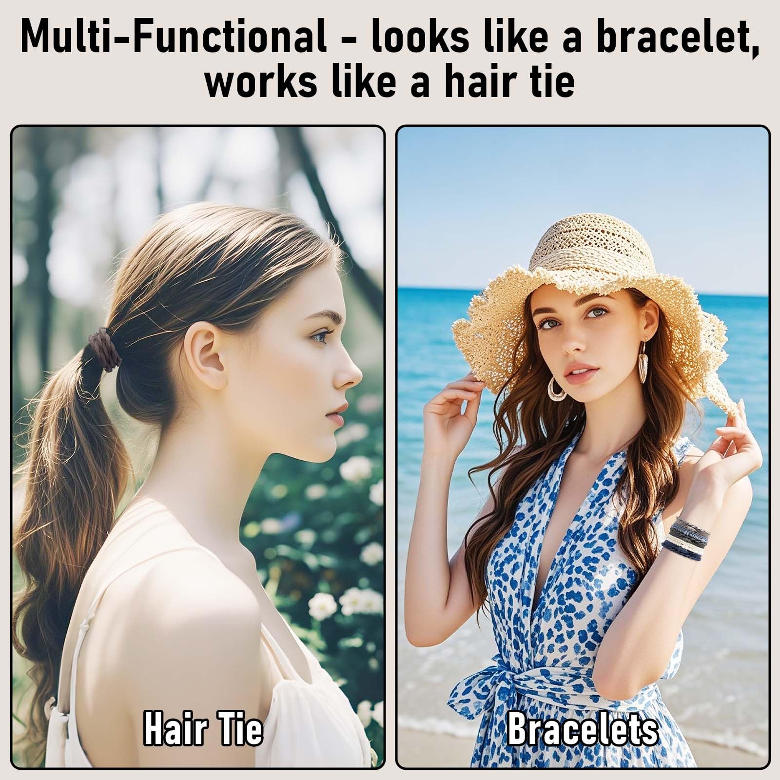 Wgniip boho hair ties ponytail-closeup highlights gentle hold for active days