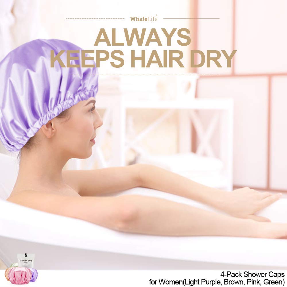 WhaleLife extralarge pink shower cap blocks water while styling