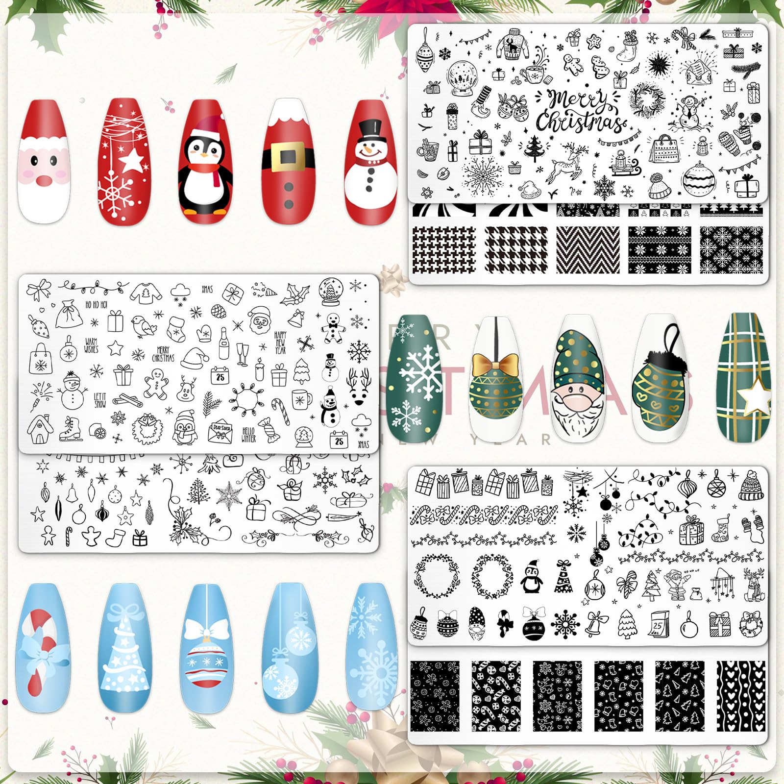 Whaline Christmas nail plate snowflake pattern for elegant frosty designs