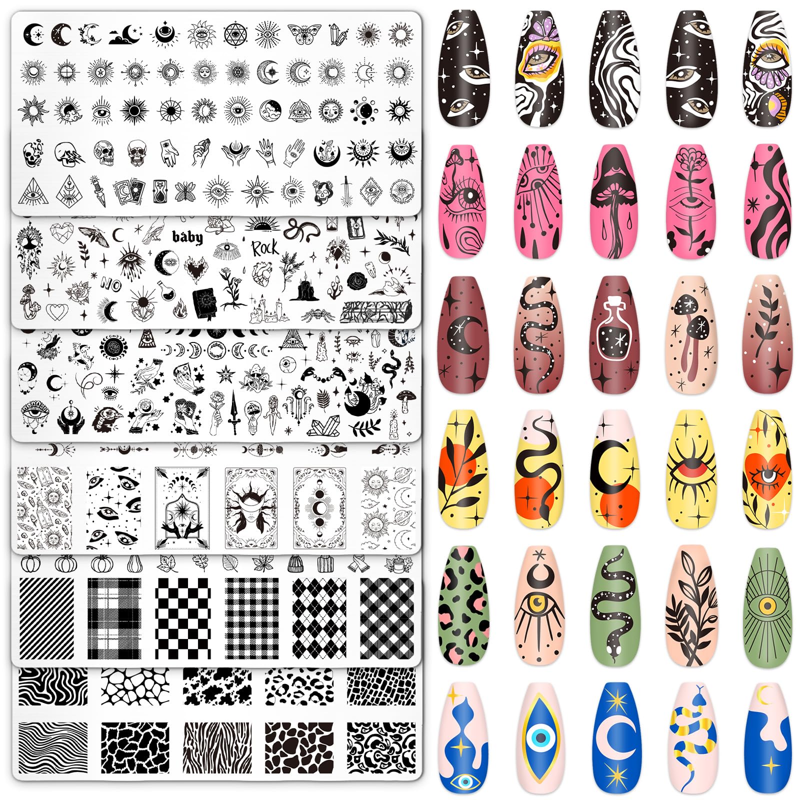 Whaline Gothic Halloween evil eye nail plate for precise, intricate DIY nail art.