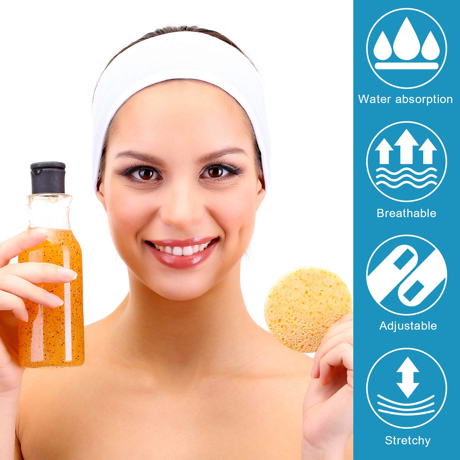 Whaline headband in-use image showcases a comfortable spa skincare ritual.