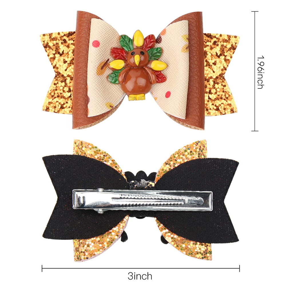 Whaline large Thanksgiving bow clip 2 showcases four festive designs for versatile looks.