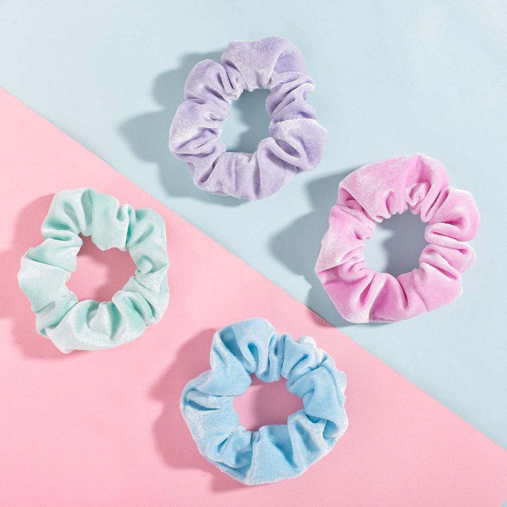 Whaline Pastel Velvet Scrunchies in ponytail demonstrates versatile daily wear