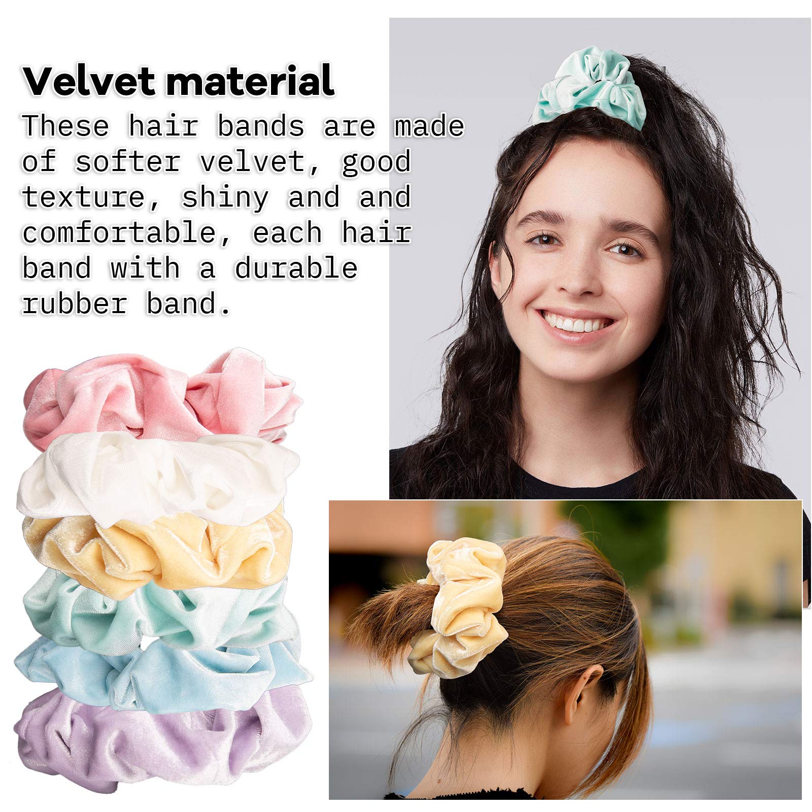 Whaline scrunchies with strong elastic work for both thin and thick hair.