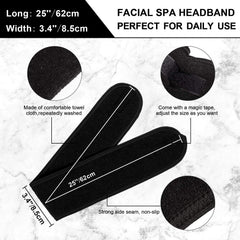 Whaline spa headband black soft fabric ideal for facial cleansing
