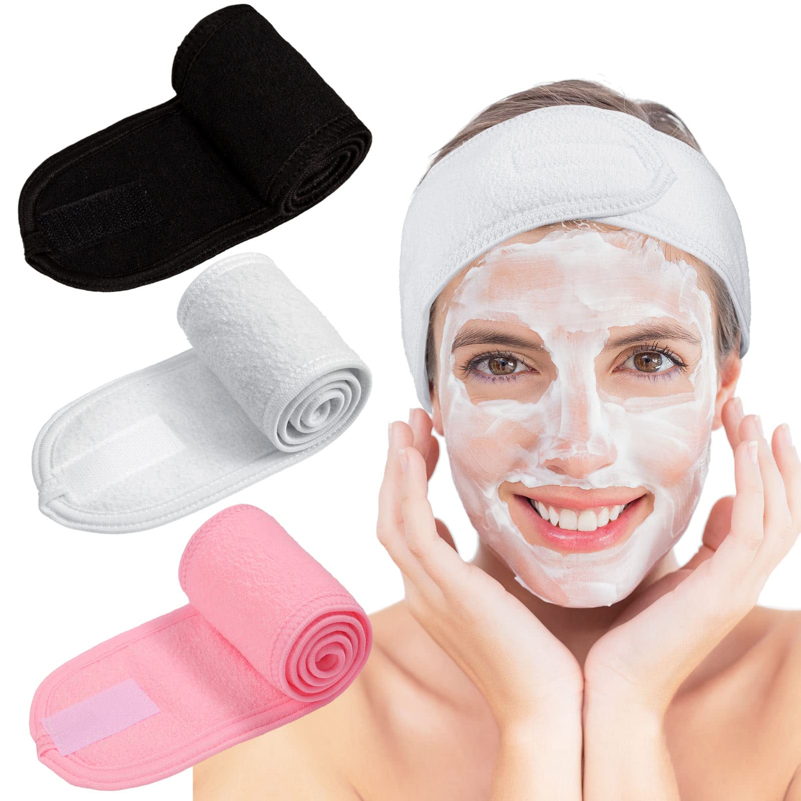 Whaline spa headband white soft fabric keeps hair away during makeup