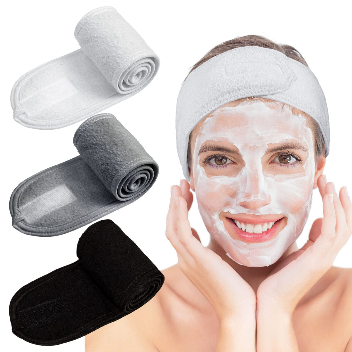 Whaline spa headband white view showing soft terry fabric for comfortable skincare routines.