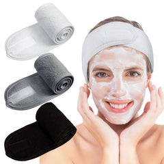 Whaline spa headband white view showing soft terry fabric for comfortable skincare routines.