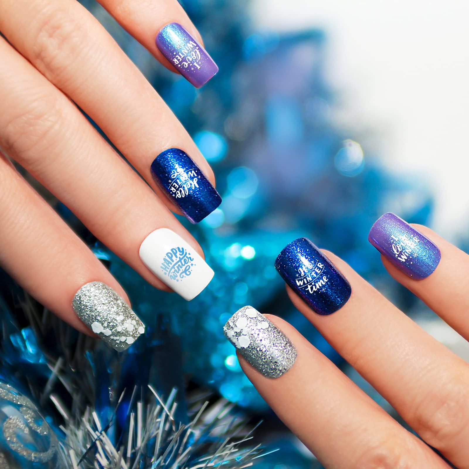 Whaline penguin plate adds playful accents to winter nail art.
