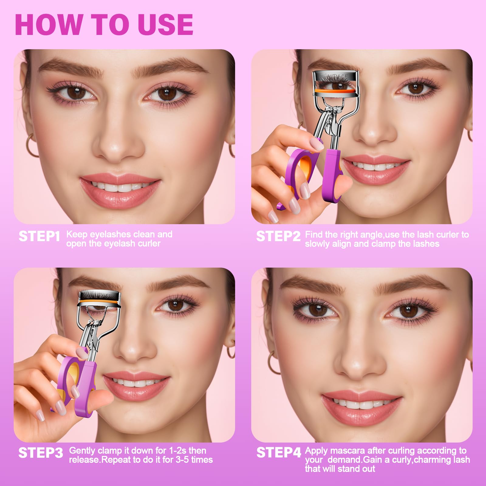 Whalrace curler in action on lashes showing lifted, curled result