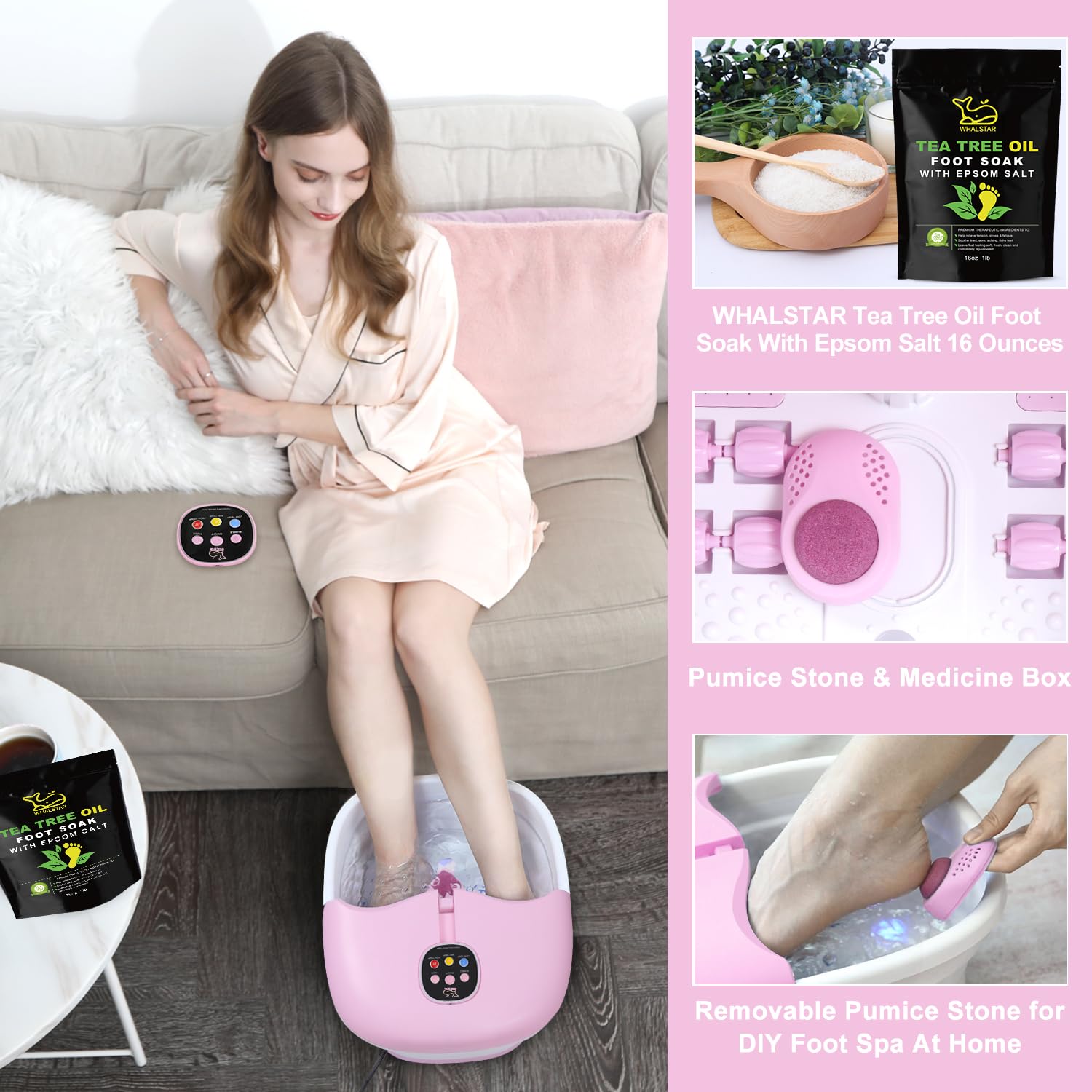 WHALSTAR bubble oxygen jets gently massage soles during soaking.