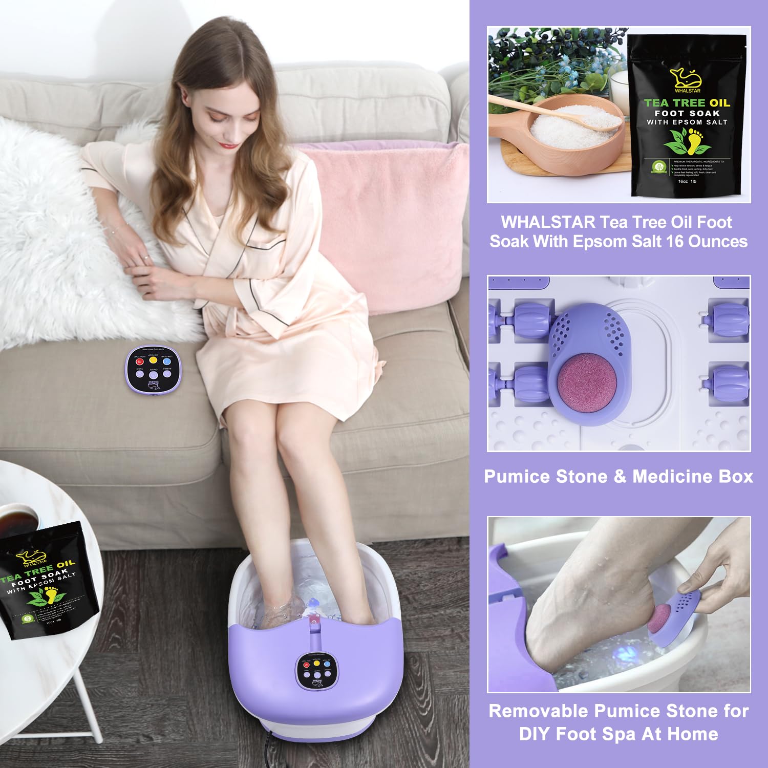WHALSTAR foot spa bubble oxygen creates a spa-like circulation