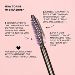 Whats Up Nails Watch Me! mascara close-up reveals twisted bristles and silicone comb for curl and definition
