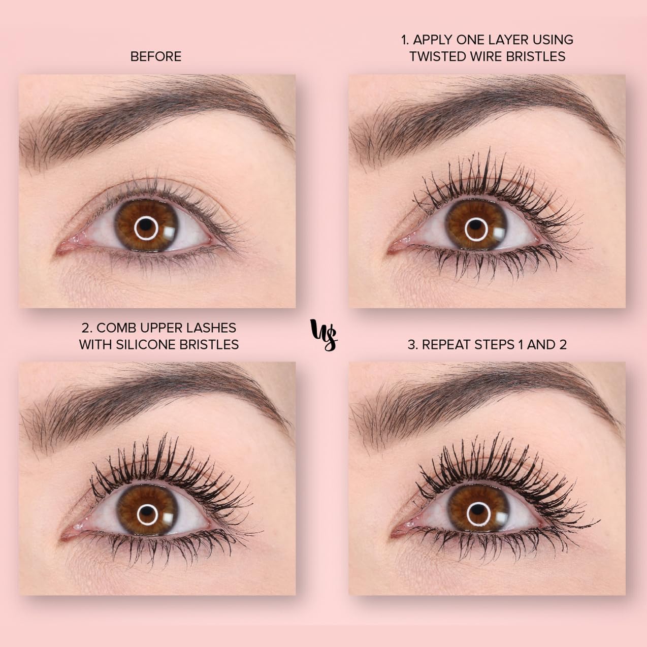Whats Up Nails Watch Me! mascara wand demonstrates the hybrid brush for volume and lift