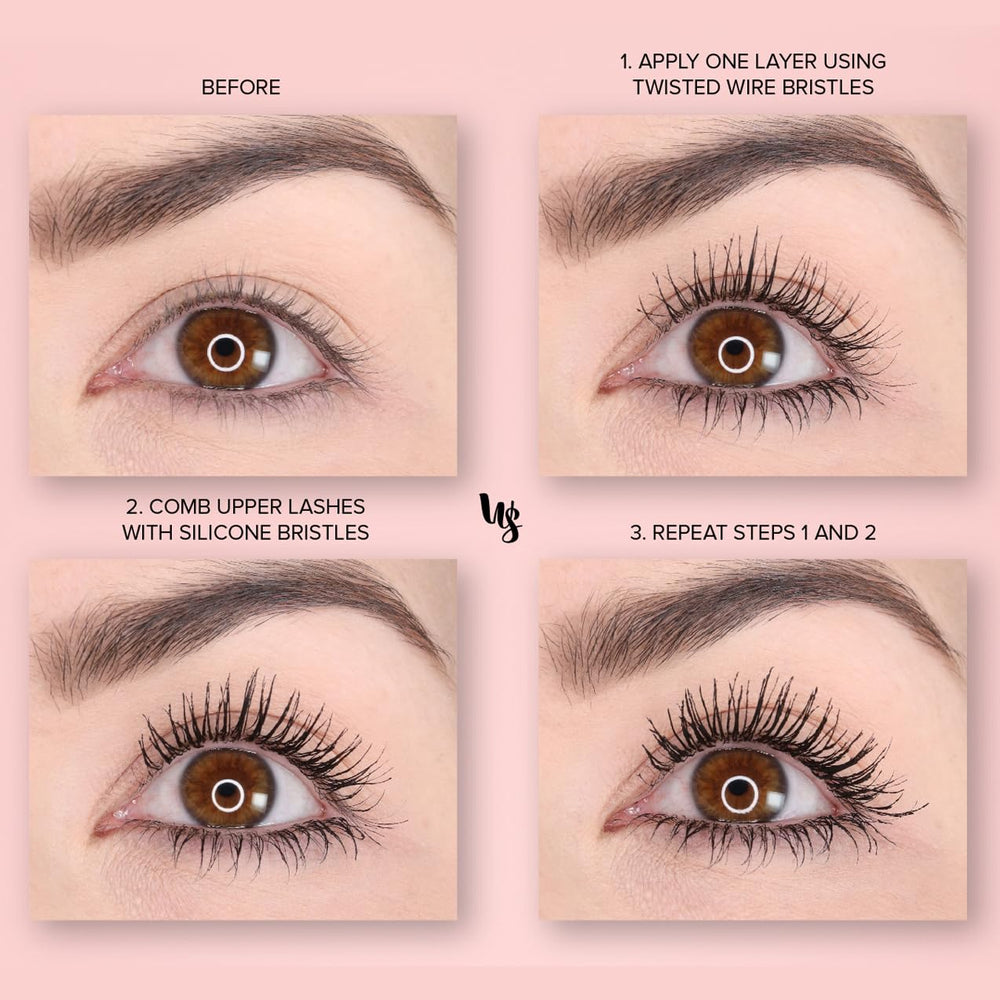 Whats Up Nails Watch Me! mascara wand demonstrates the hybrid brush for volume and lift