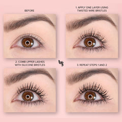 Whats Up Nails Watch Me! mascara wand demonstrates the hybrid brush for volume and lift