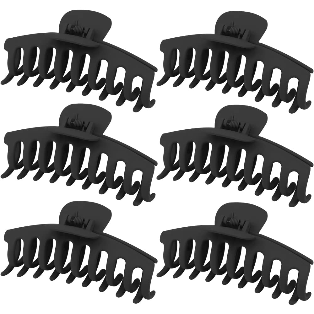 WHAVEL 6pcs matte large black claw clips pack for versatile styling and secure hold.