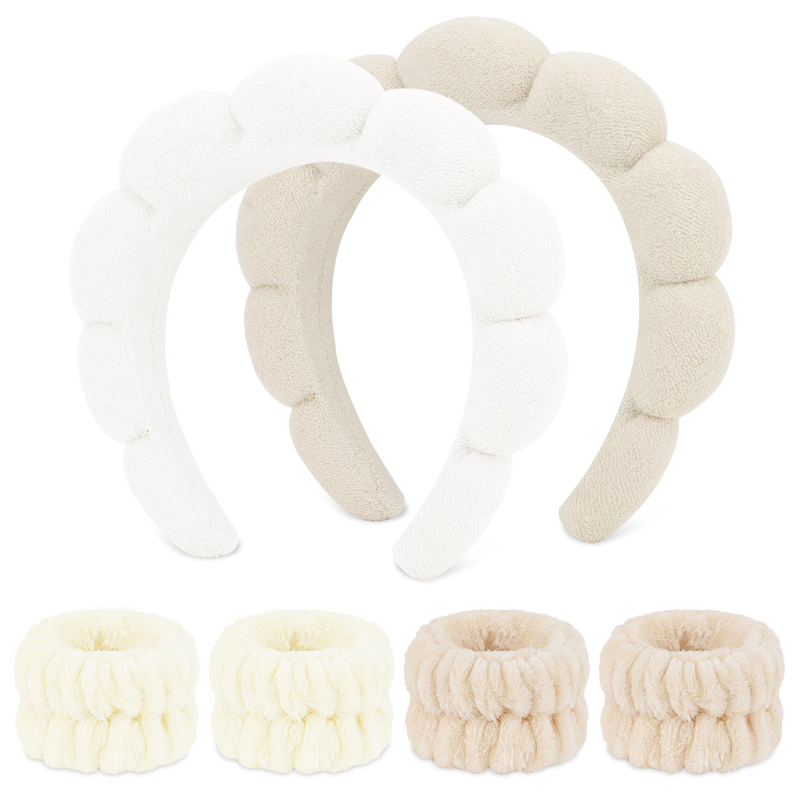 WHAVEL cloud-puff headband beige keeps hair neatly away for gentle cleansing.