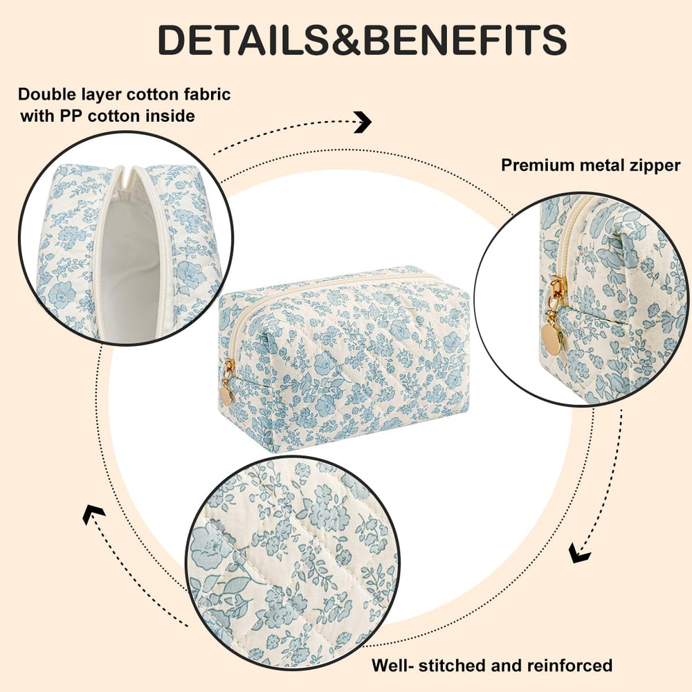 WHHJM soft quilted cotton pouch ideal for cosmetics and toiletries