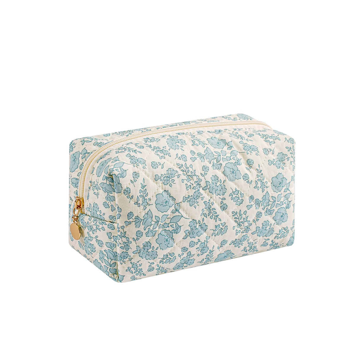 WHHJM cute floral makeup bag in blue front view for travel organization