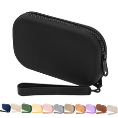 WHHJM Small Silicone Makeup Bag in black offers compact on-the-go cosmetics storage.