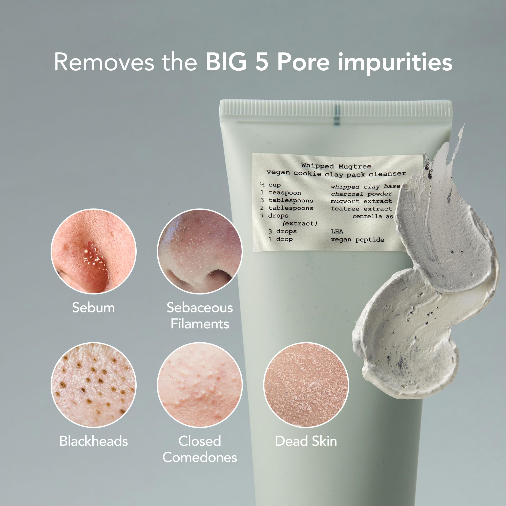 Whipped Semo charcoal clay face wash exfoliation powder closeup demonstrates pore deep cleansing.