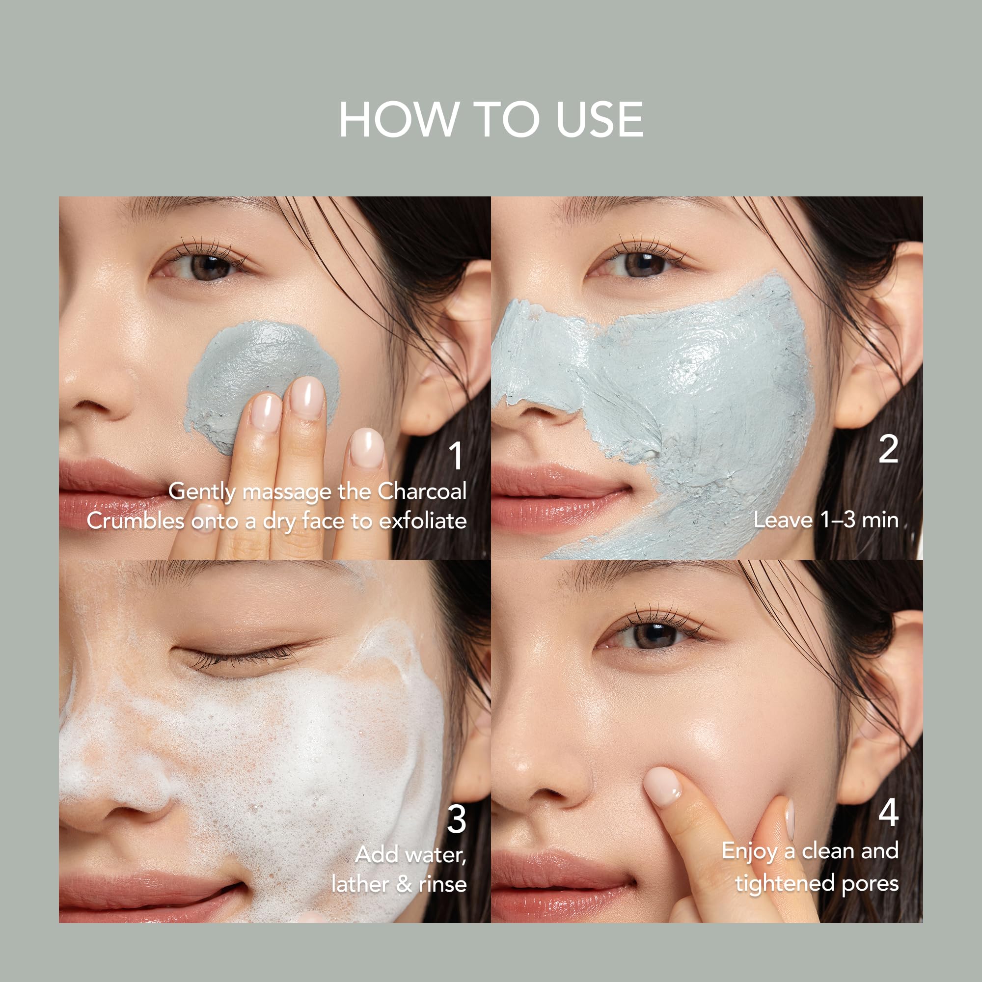 Whipped Semo charcoal clay face wash foam texture suggests creamy hydration and gentle exfoliation.