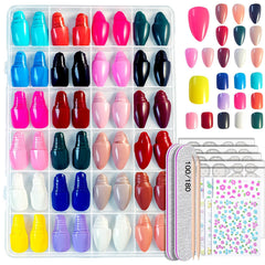 Whisrvival press-on nails kit organized in clear case for easy at-home manicures.