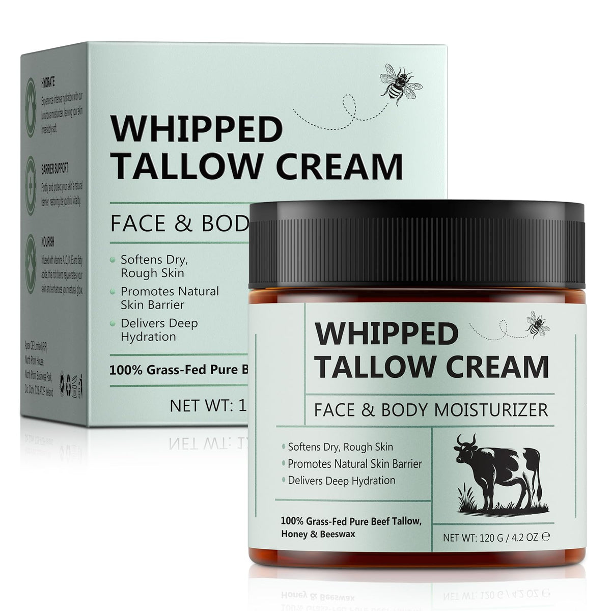 WHLH & WELL-BEING beef tallow balm jar showing rich moisture for face and body skin care