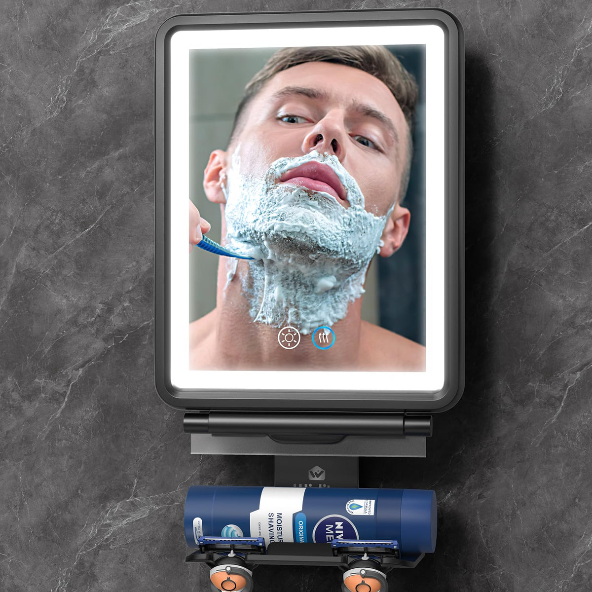 Widitn heated mirror front view offers fog-free shaving in the shower