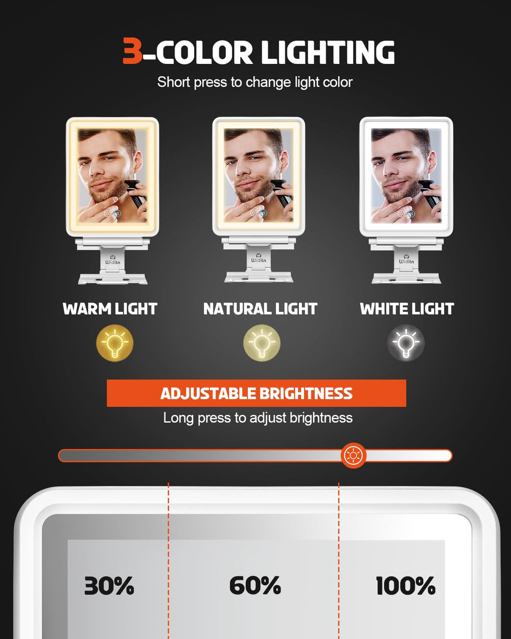 Widitn heated shower mirror razor holder storage keeps grooming tools within reach.