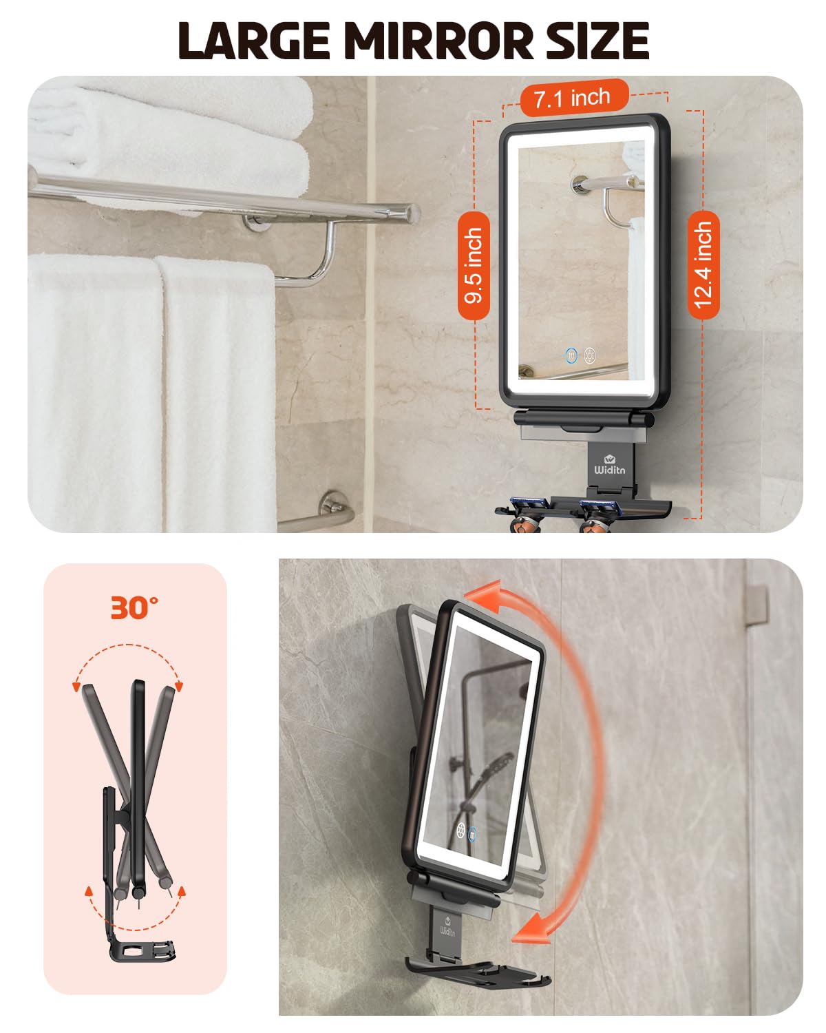 Widitn squeegee removes water droplets quickly after shower