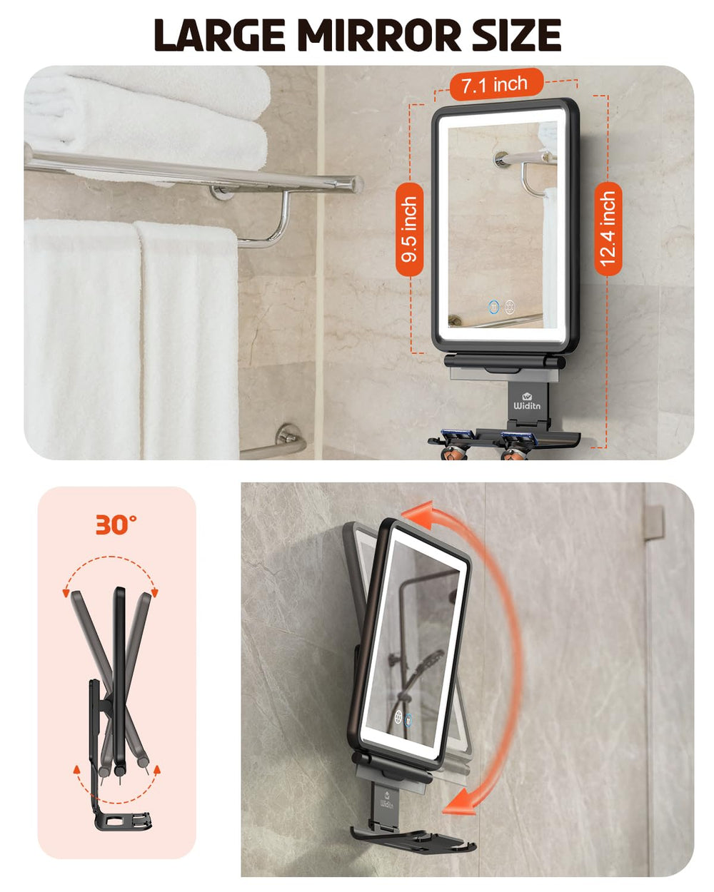 Widitn squeegee removes water droplets quickly after shower