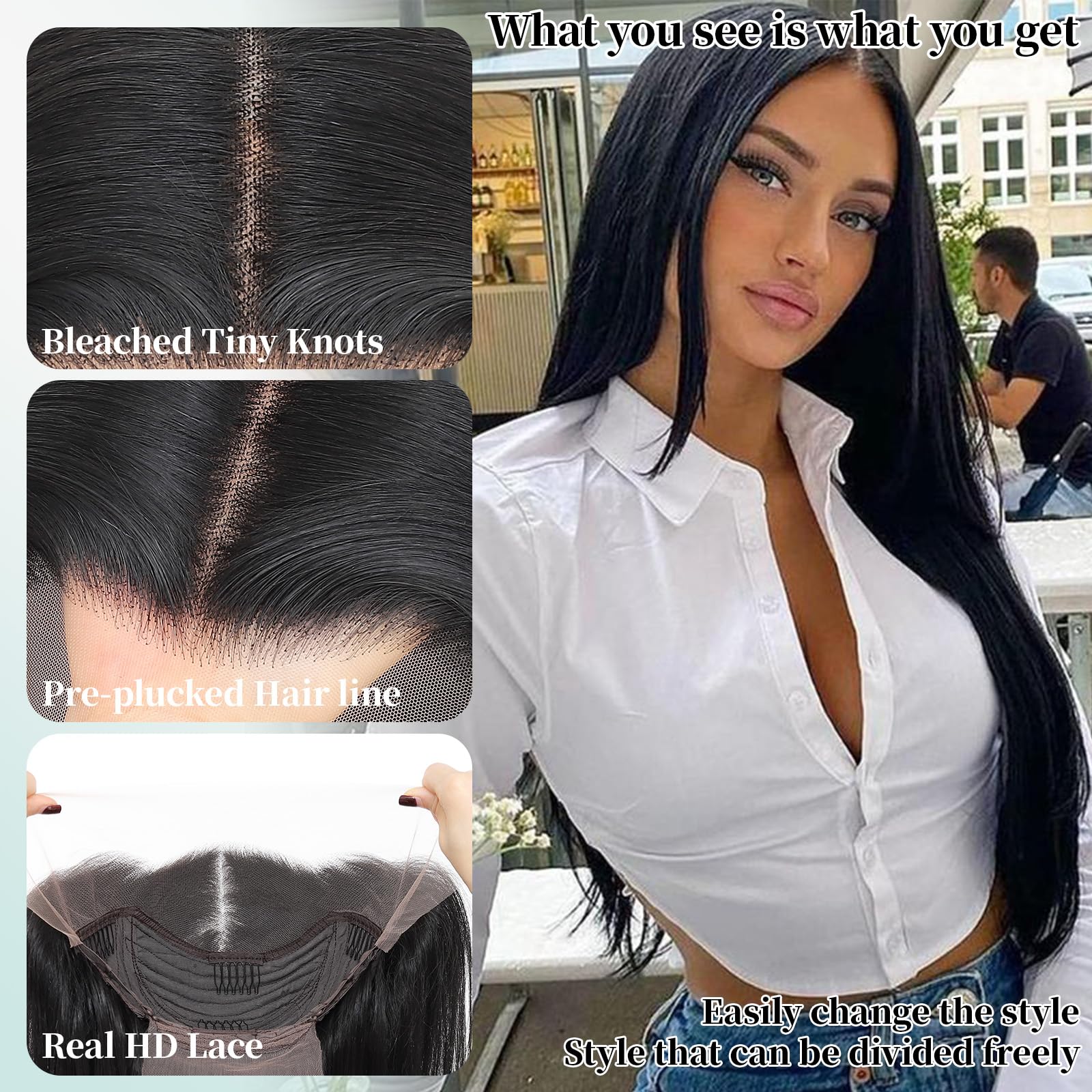 WIGAGA 26-inch straight wig shows natural density for everyday styling.