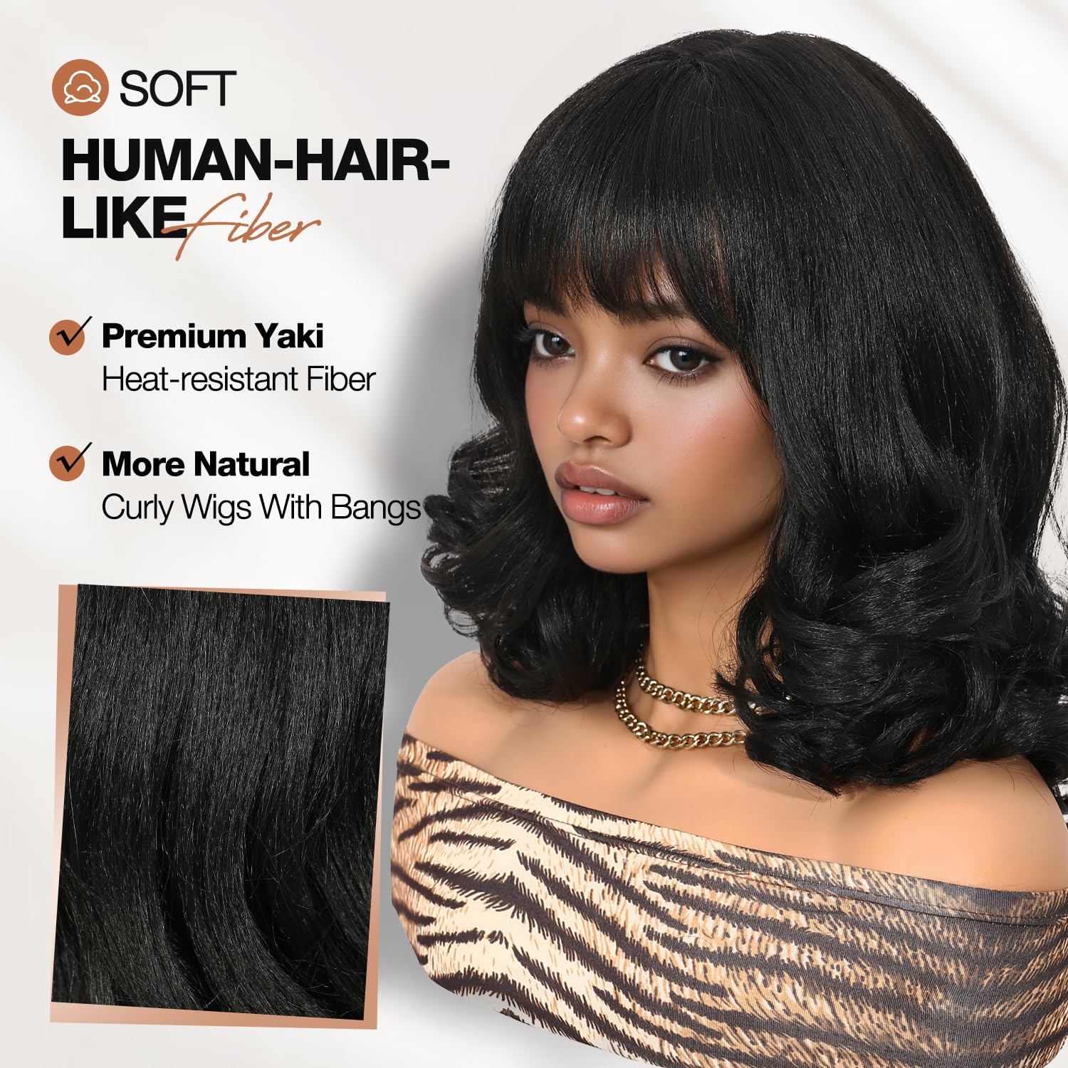 WIGER Yaki texture wavy wig closeup hair texture emphasizes soft, realistic fibers.
