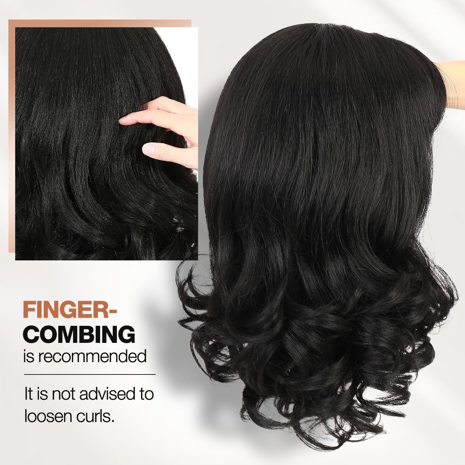 WIGER Yaki texture wavy wig heat resistance label signals styling flexibility.