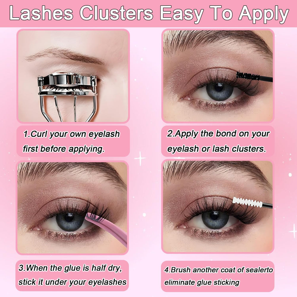 WIGICD Manga Lash Clusters application steps with tweezers and bond