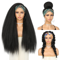 WIGNEE 26-inch kinky straight headband wig modeled for a natural look