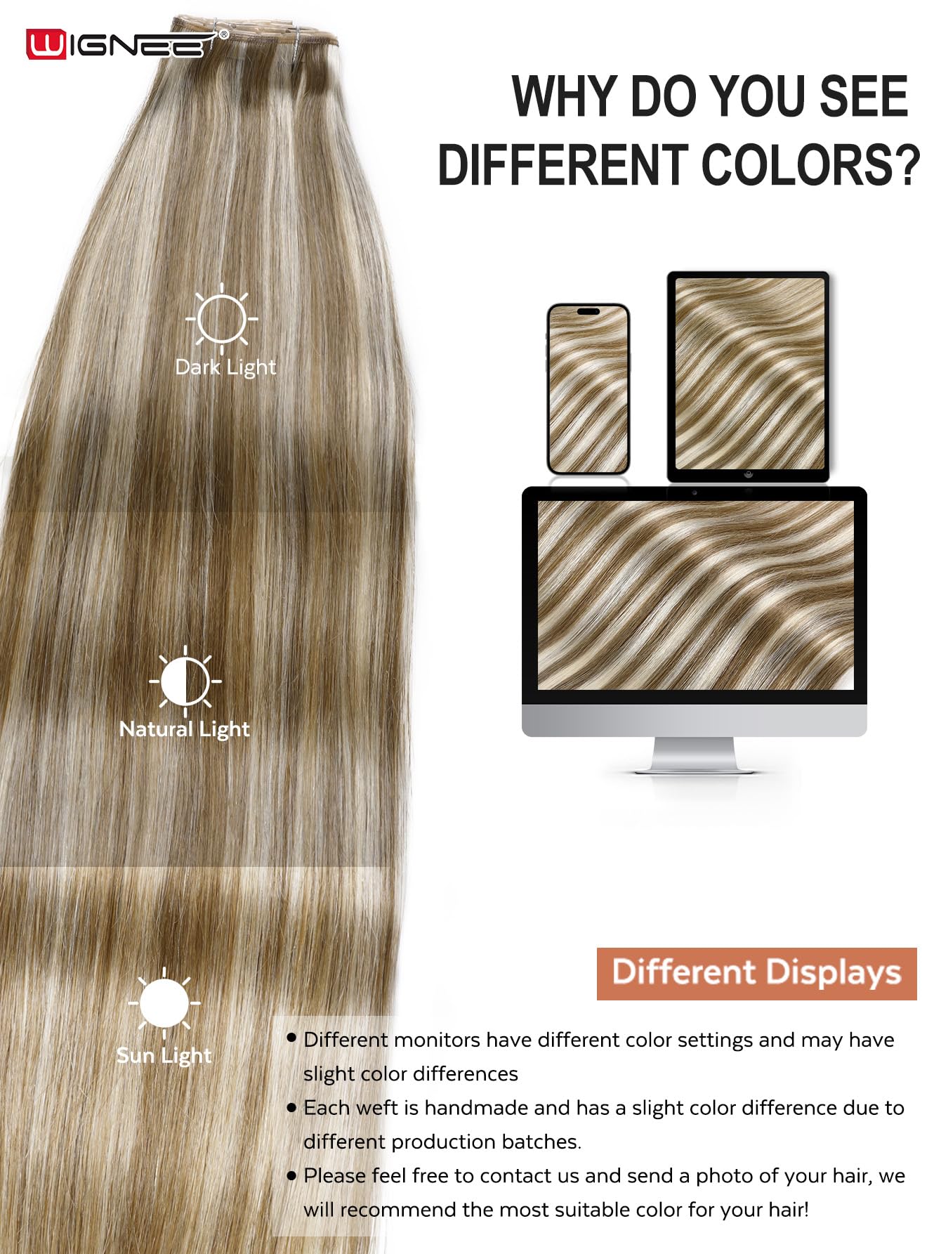 WIGNEE Butterfly OVO weft ombre blonde shade blending with hair