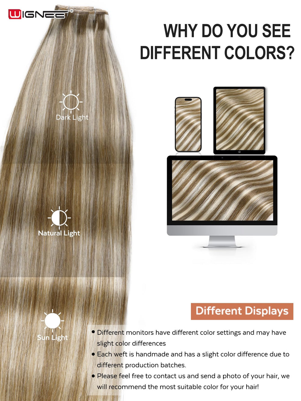 WIGNEE Butterfly OVO weft ombre blonde shade blending with hair