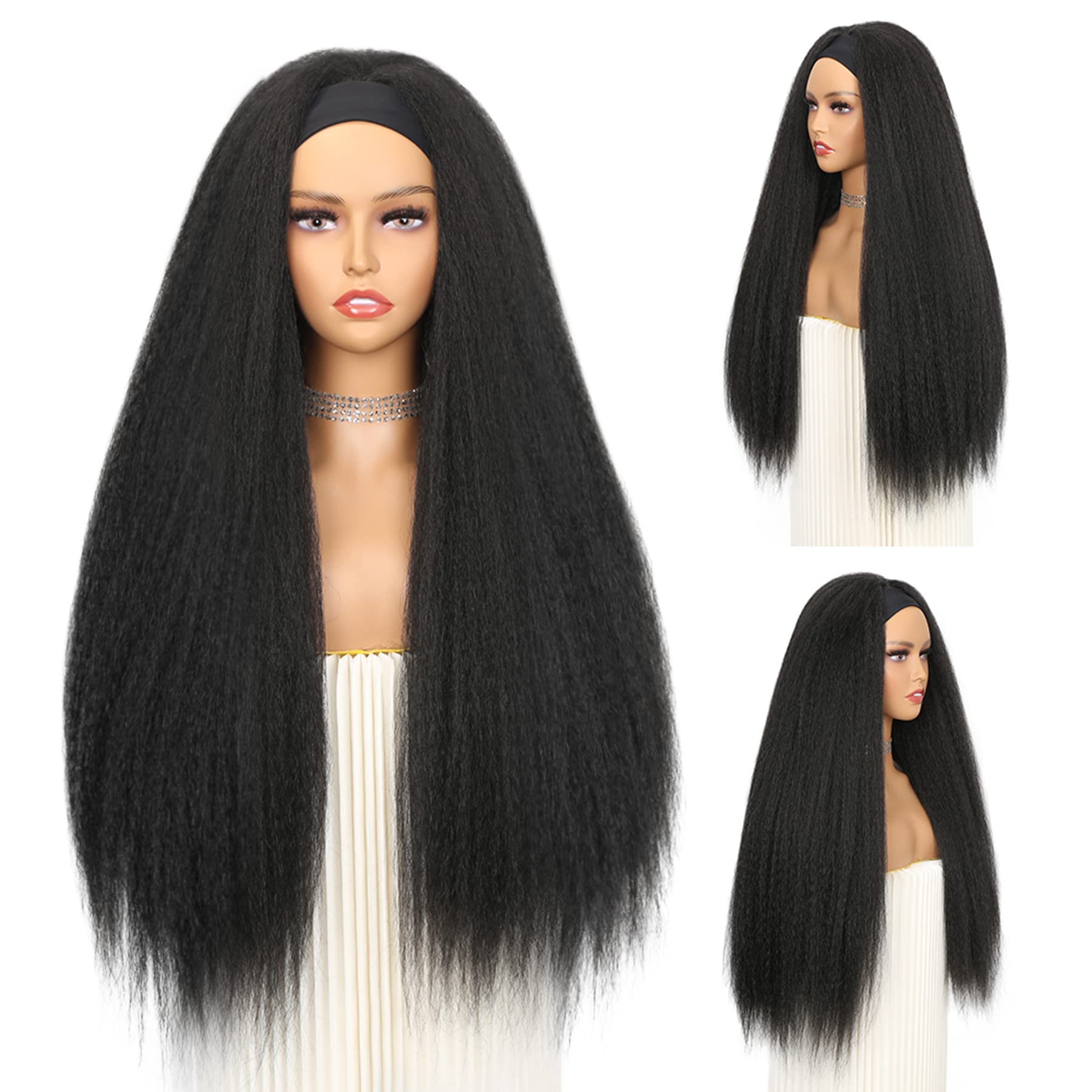 WIGNEE kinky straight wig texture close-up highlights silky low-tangle fibers