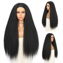 WIGNEE kinky straight wig texture close-up highlights silky low-tangle fibers