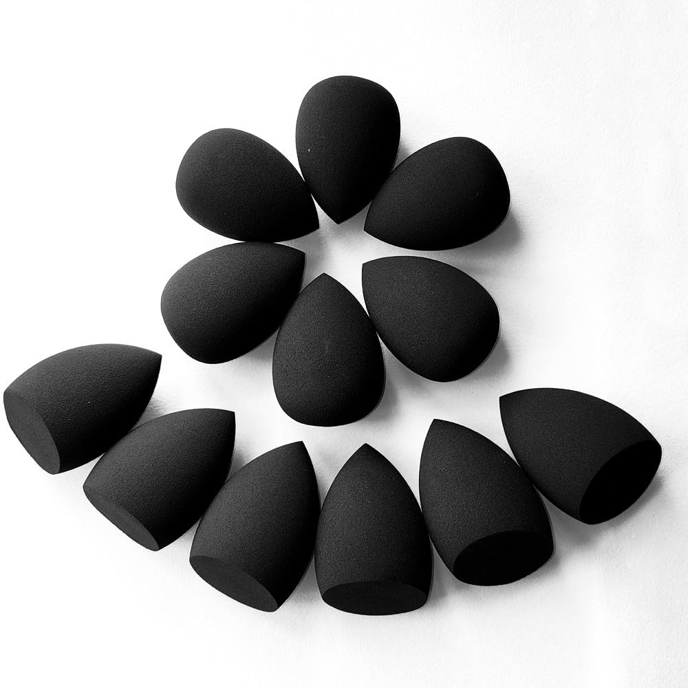 Wiko 12-piece black makeup sponges for versatile base makeup