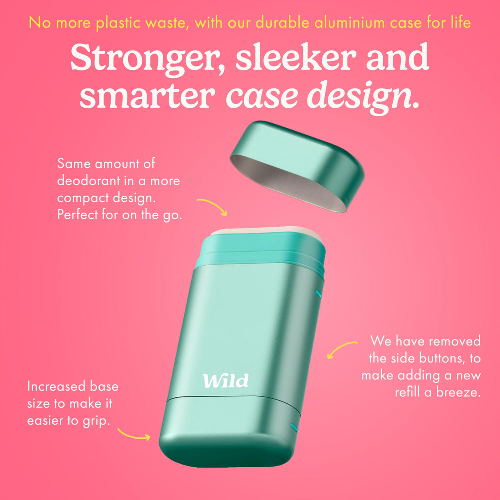 Wild Aqua Case refill pack close-up highlights bamboo pulp refill system for sustainability.