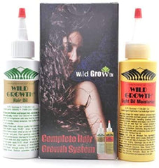 Wild Growth hair care system packaging on display for complete routine