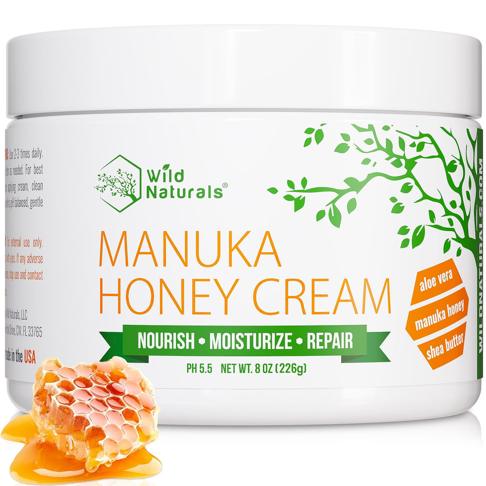 Wild Naturals Manuka Honey Moisturizer bottle offering deep hydration for dry skin.