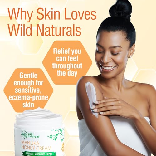 Wild Naturals Manuka Honey Moisturizer applying to face demonstrates gentle soothing use.