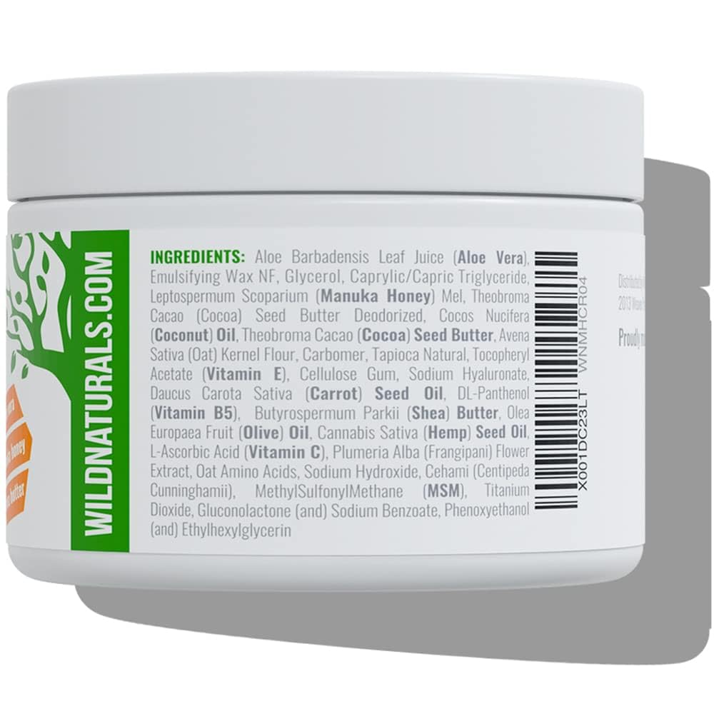 Wild Naturals Manuka Honey Moisturizer New Zealand Manuka benefits highlighted in label design.